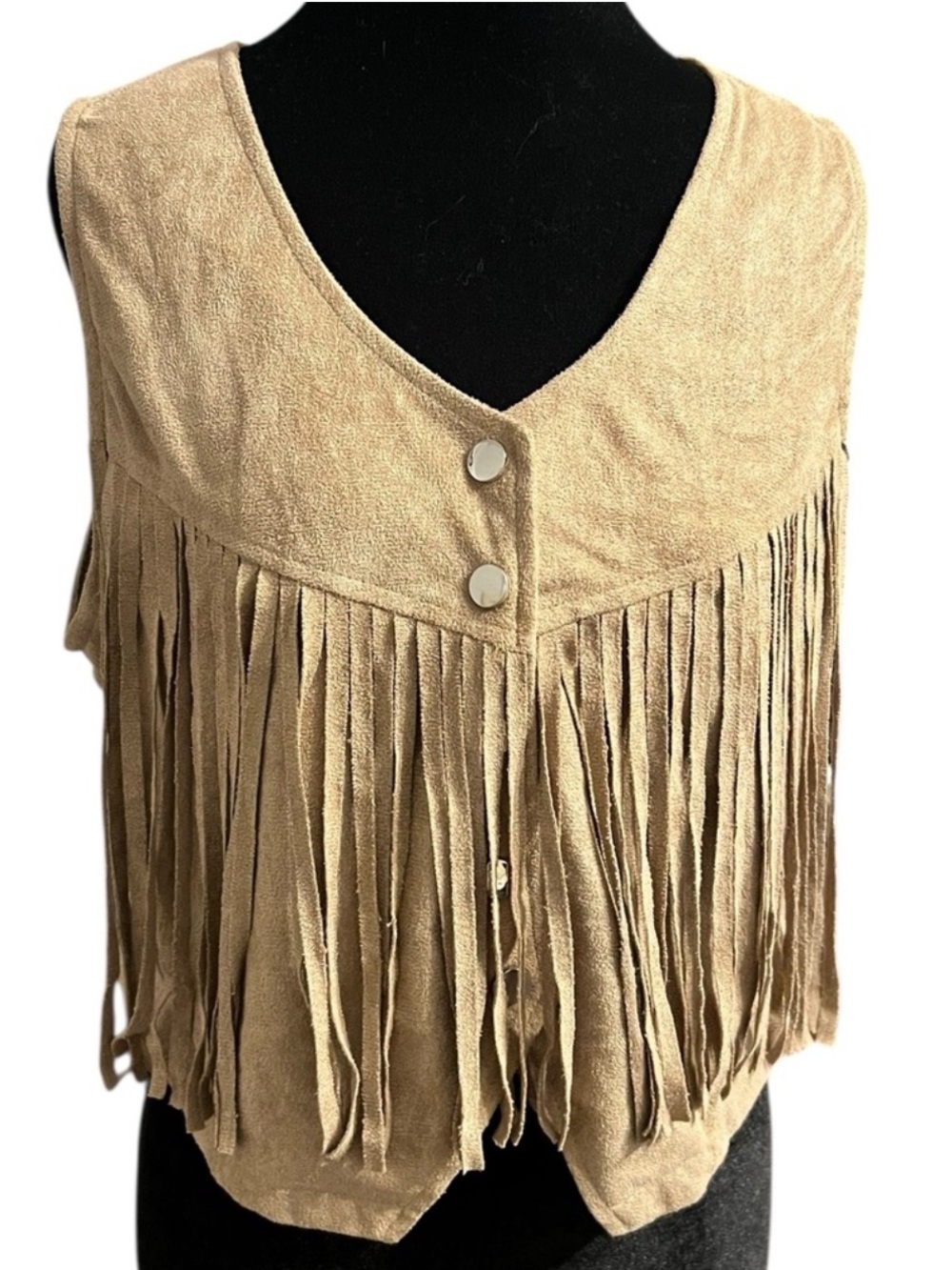 HOTOUCH Tan Faux Suede Fringe Vest M
